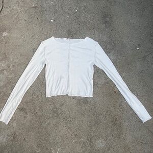 Brandy Melville longsleeve raw edge off the shoulder white NWOT rib cotton soft